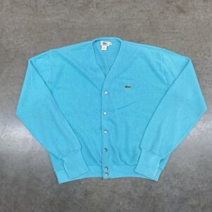 Vintage 80's Izod Lacoste Men's Blue V-Neck Cardigan Sweater Size XL Made In USA